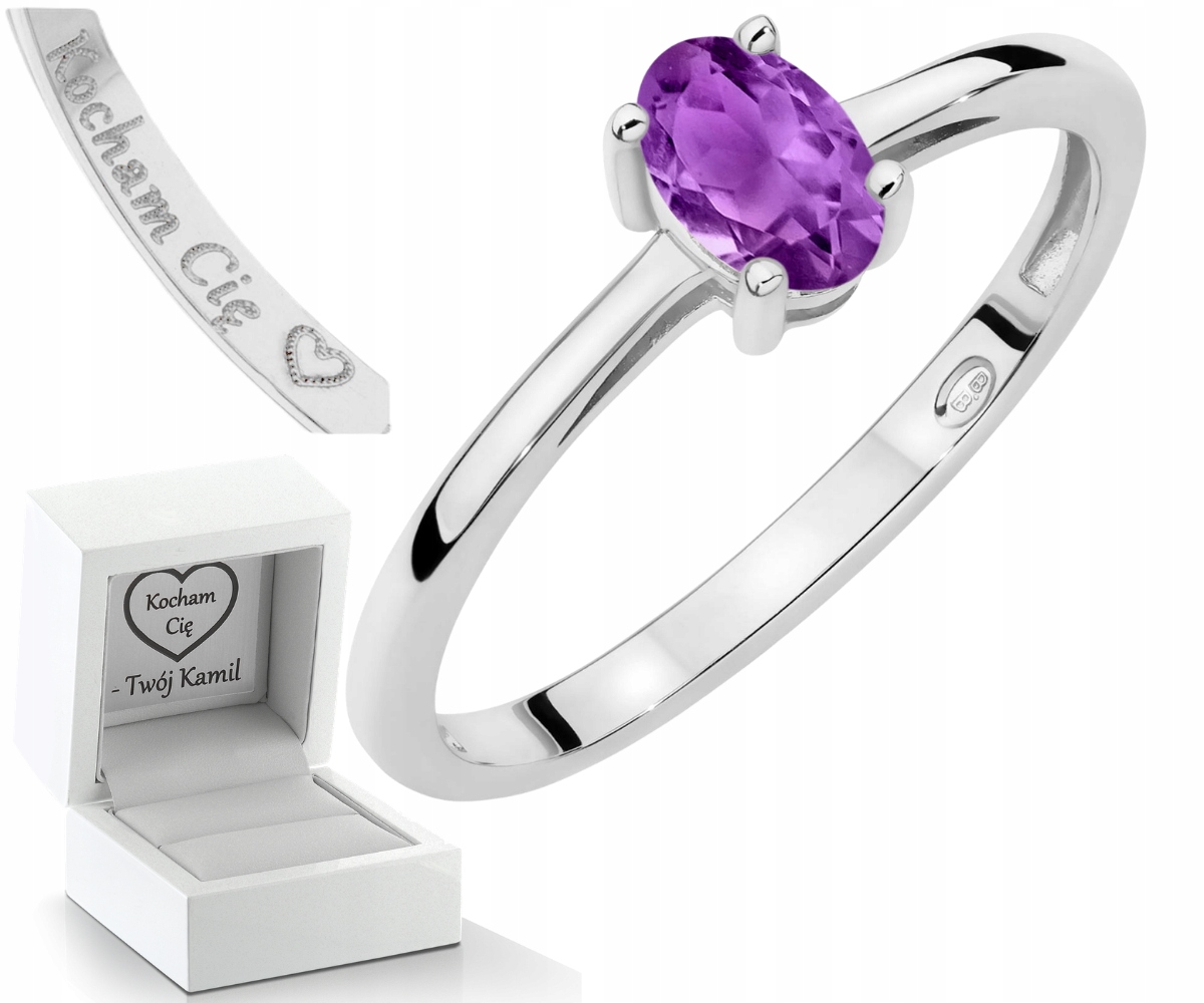 Bílé Zlato Prstýnek Přírodní Kámen Ametyst Ryzost 585 14K