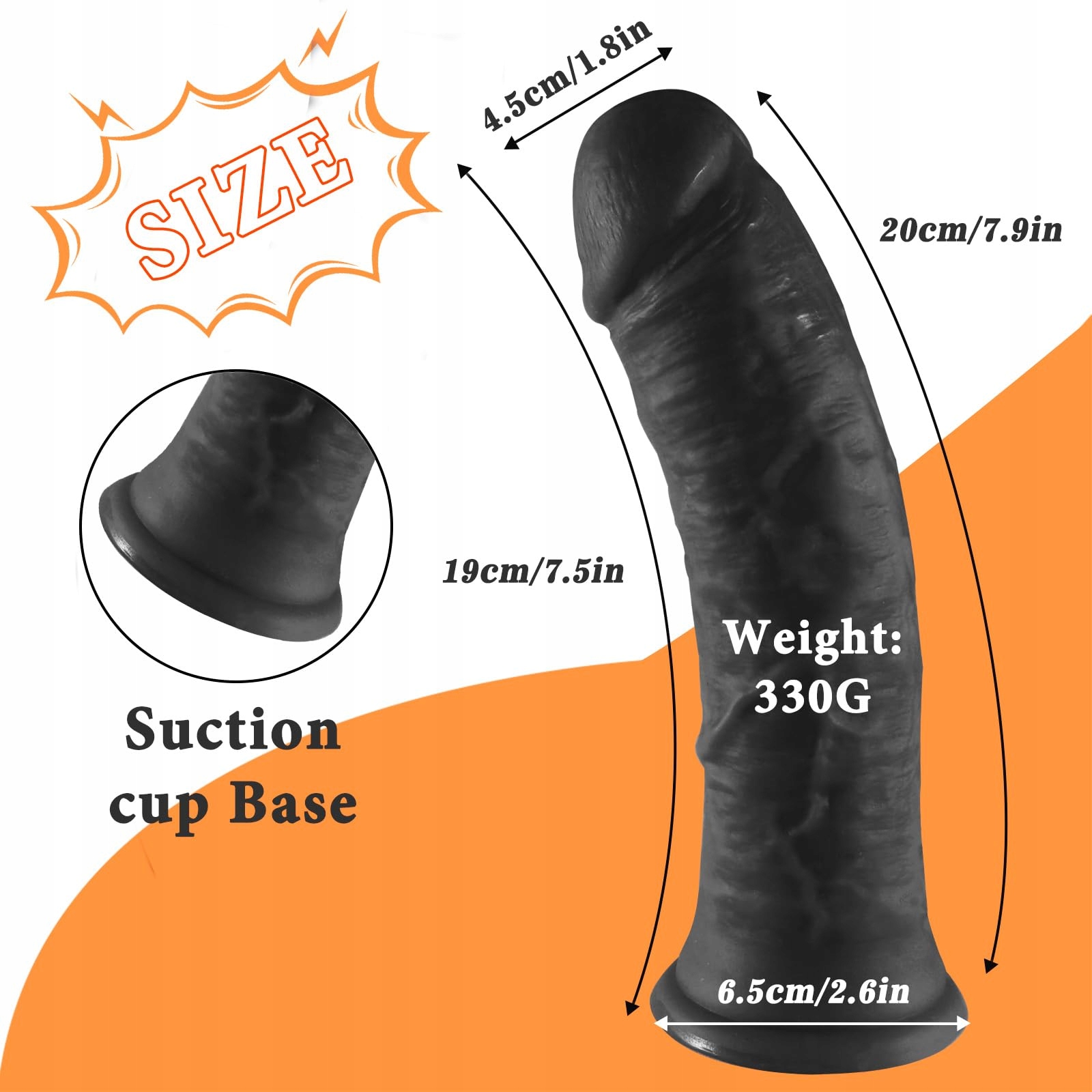 FENGFEIYAN Realistyczny Dildo 19 CM Dla Początkujących Przyssawka Czarny — miniatura 2