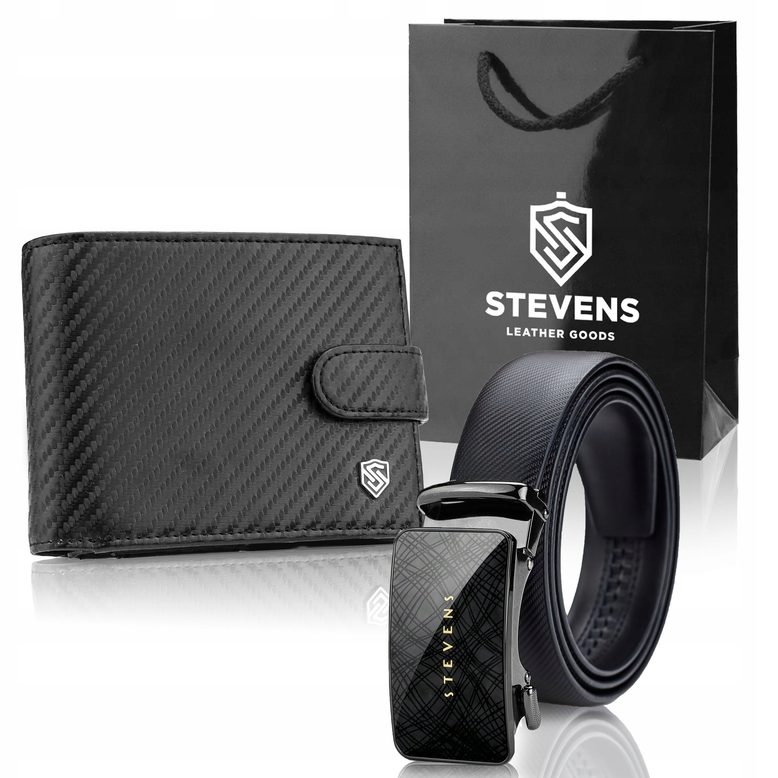 Kožená peněženka Stevens Černá Rfid Pásek Automat Dárková taška 125