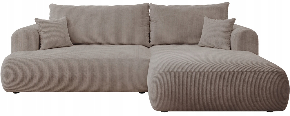 Rohová Sedací Souprava s funkcí spaní Ovo Cord s úložným prostorem, béžová, pravý samet