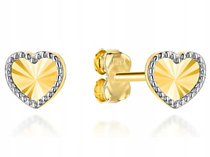 Zlaté náušnice 585 s diamantovými srdíčky v barvách, moderní vzor 14k