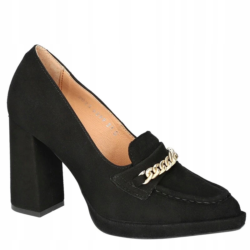 Simen 6299A Lodičky Sloupek Kůže Semiš Černá 36