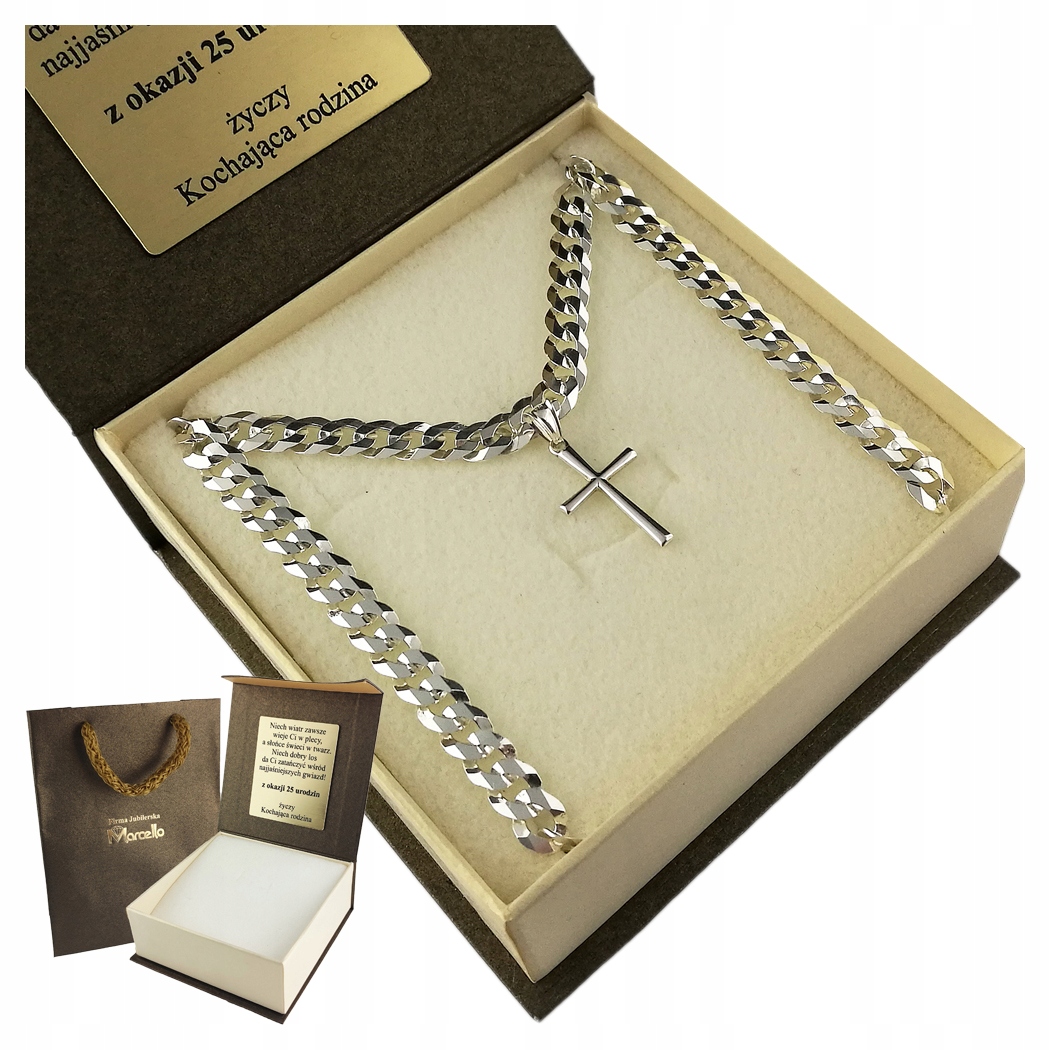 

Łańcuszek Srebrny Męski Pancerka 5mm z Krzyżykiem