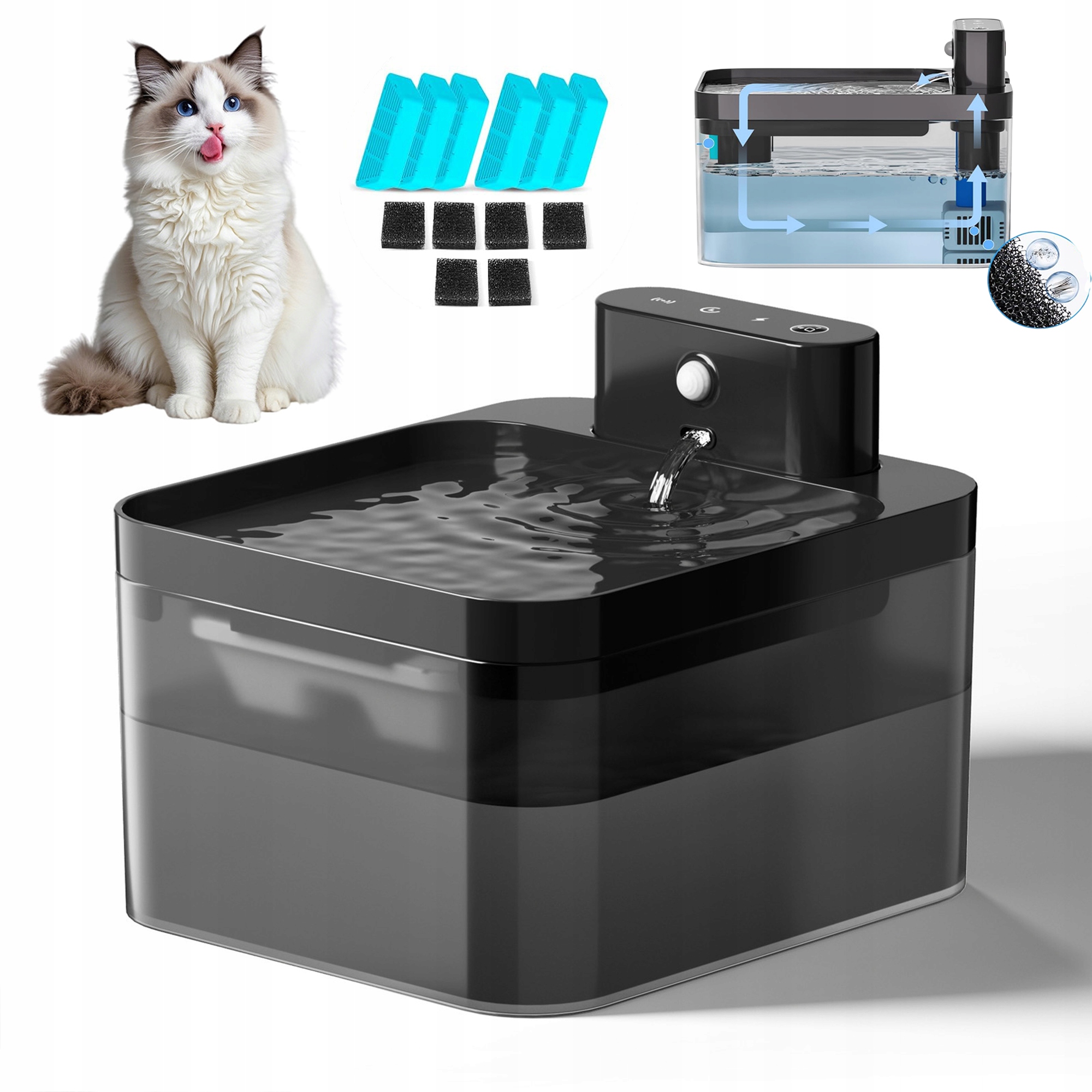 Levně Fontána Pro Kočky 2.2 L 3 Režimy 2600 Mah Tichá