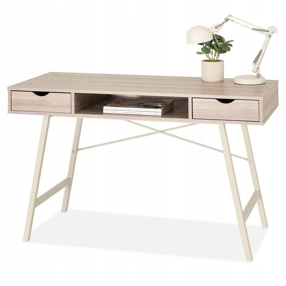 ELEGANCKIE BIURKO Z DWIEMA SZUFLADAMI GAVLE JESION BEŻ NA KREMOWYM STELAŻU