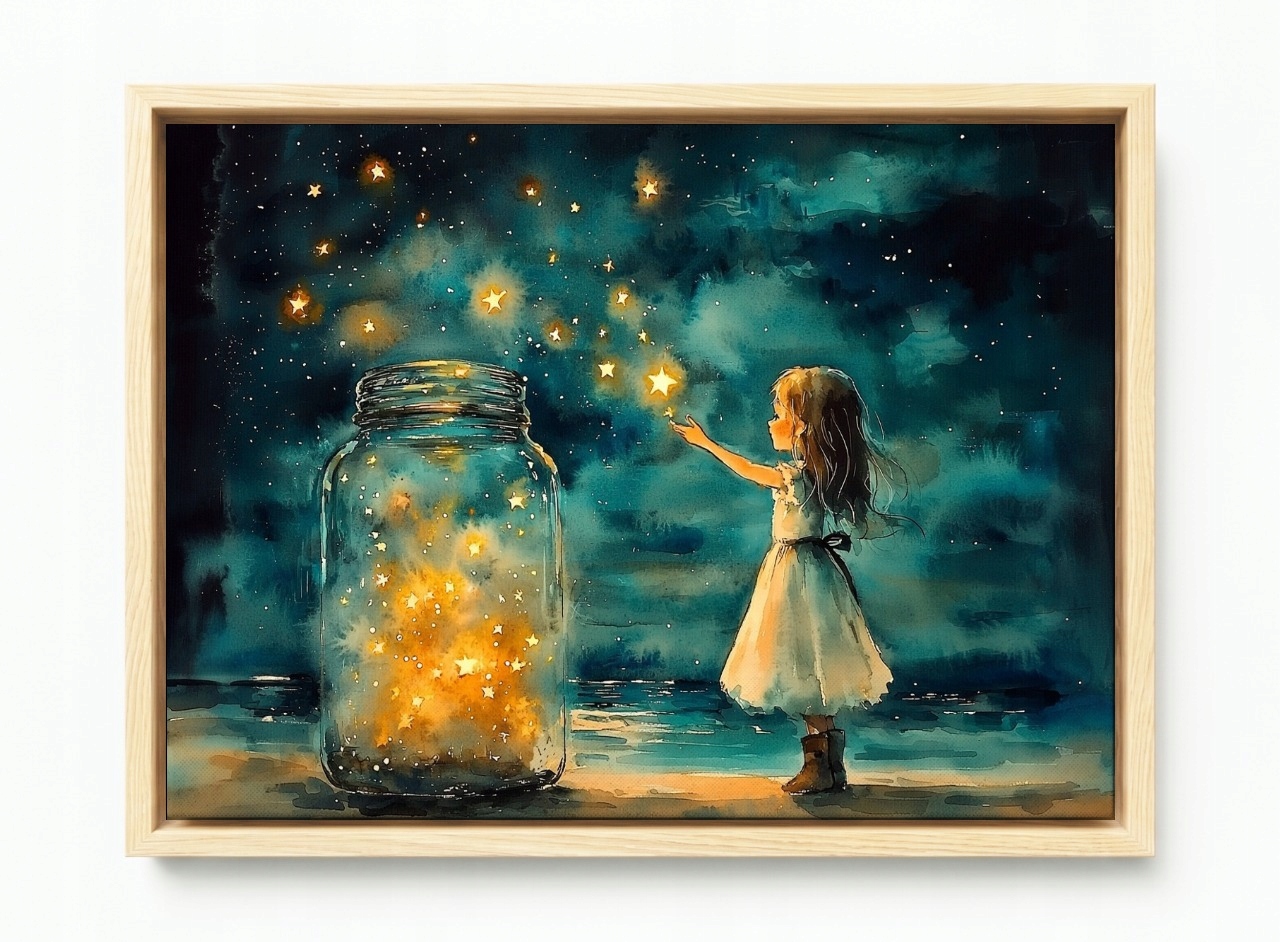 Obraz Rám Americký Box Dívka Noc Nebe Hvězdy Sen Fantazie 60x40