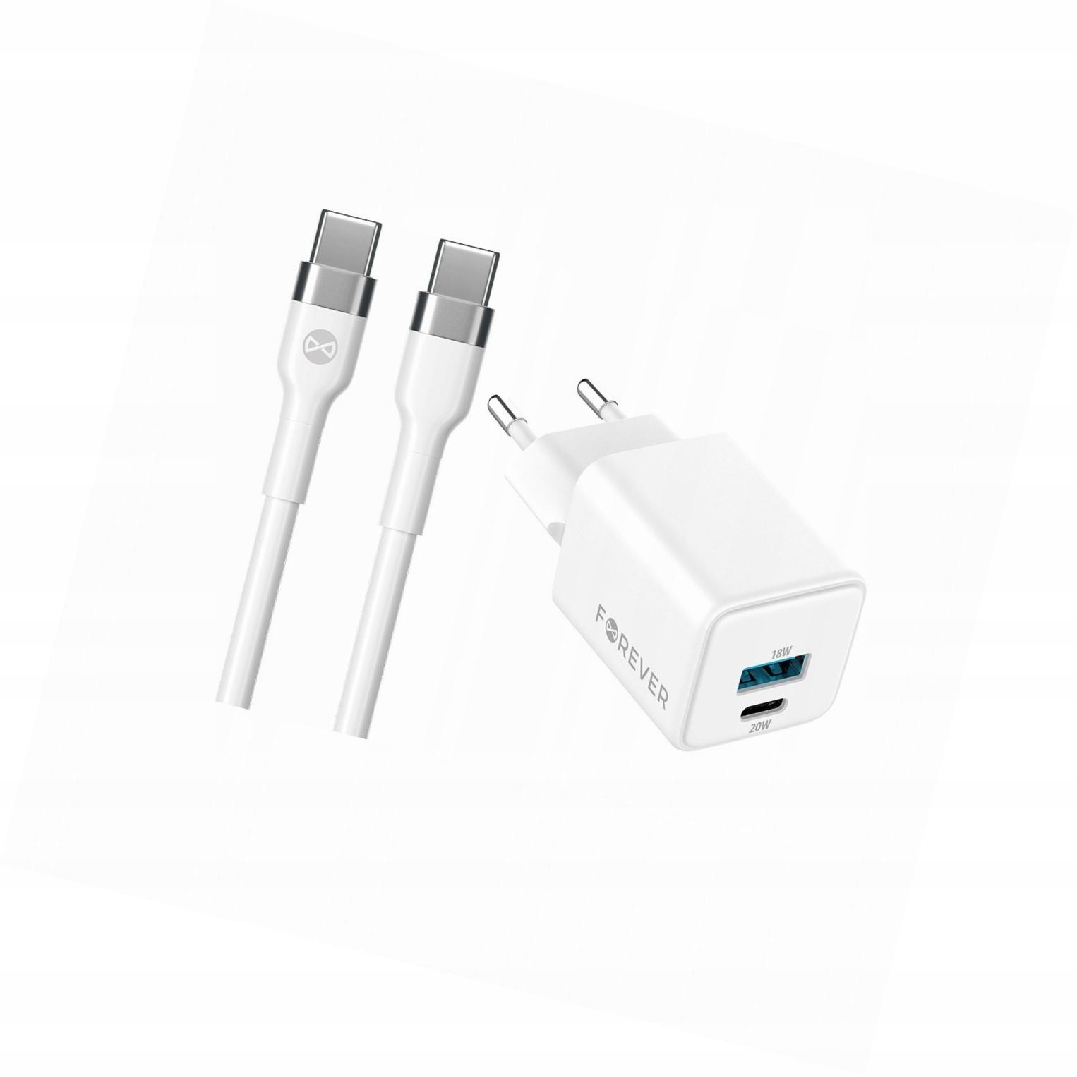 Szybka ładowarka GaN 20W 2 wejścia Usb i Usb-c z kablem do iPhone 15