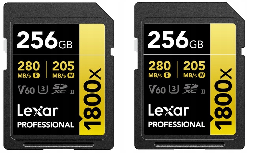 2x Lexar Gold Sdxc Pro 256GB 280MB/s Uhs-ii U3 1800x V60