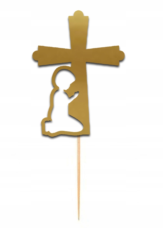 

Topper tort Chłopiec Klęczący Krzyż złoty Komunia
