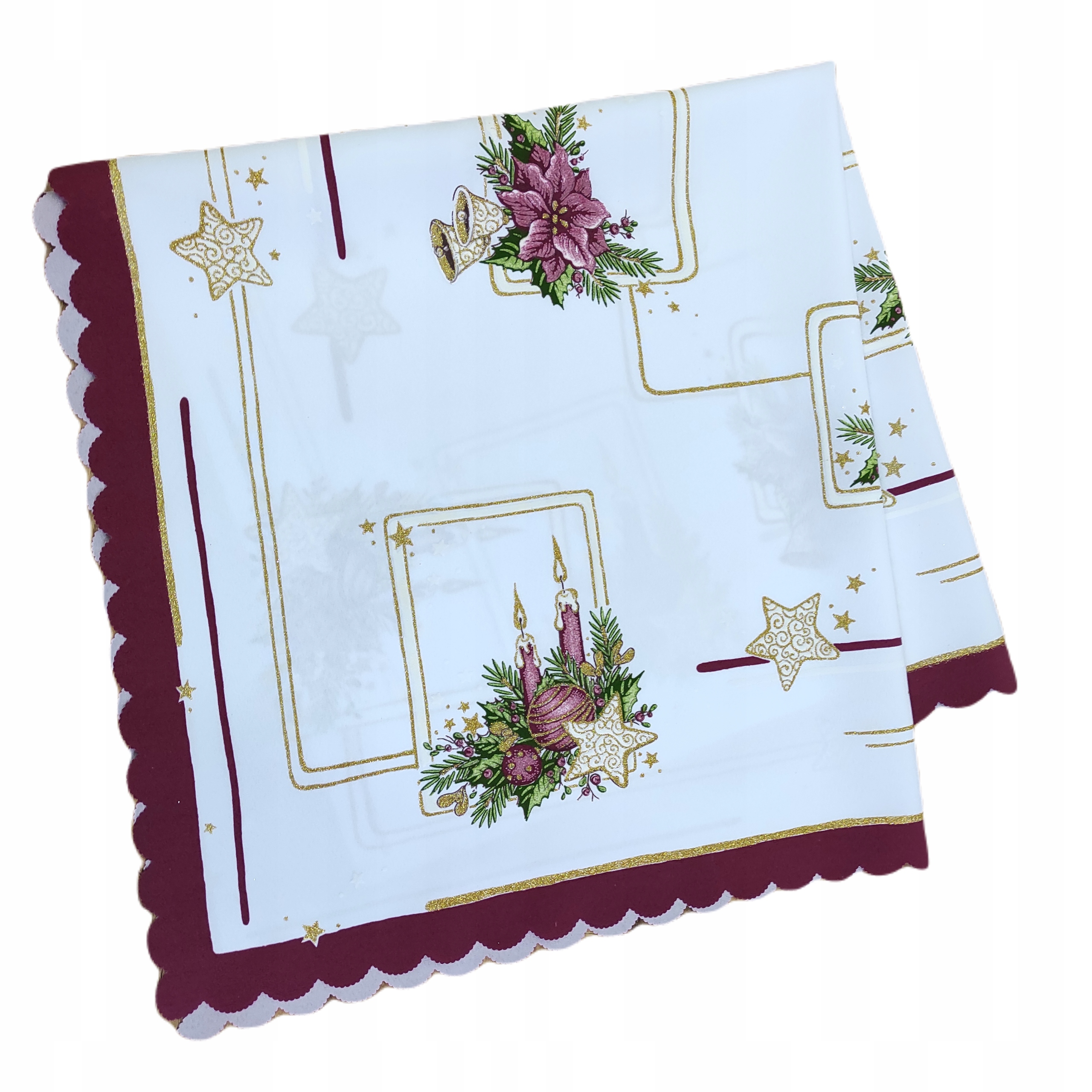 

Obrus Świąteczny 90 x 90 cm bordowa lamówka