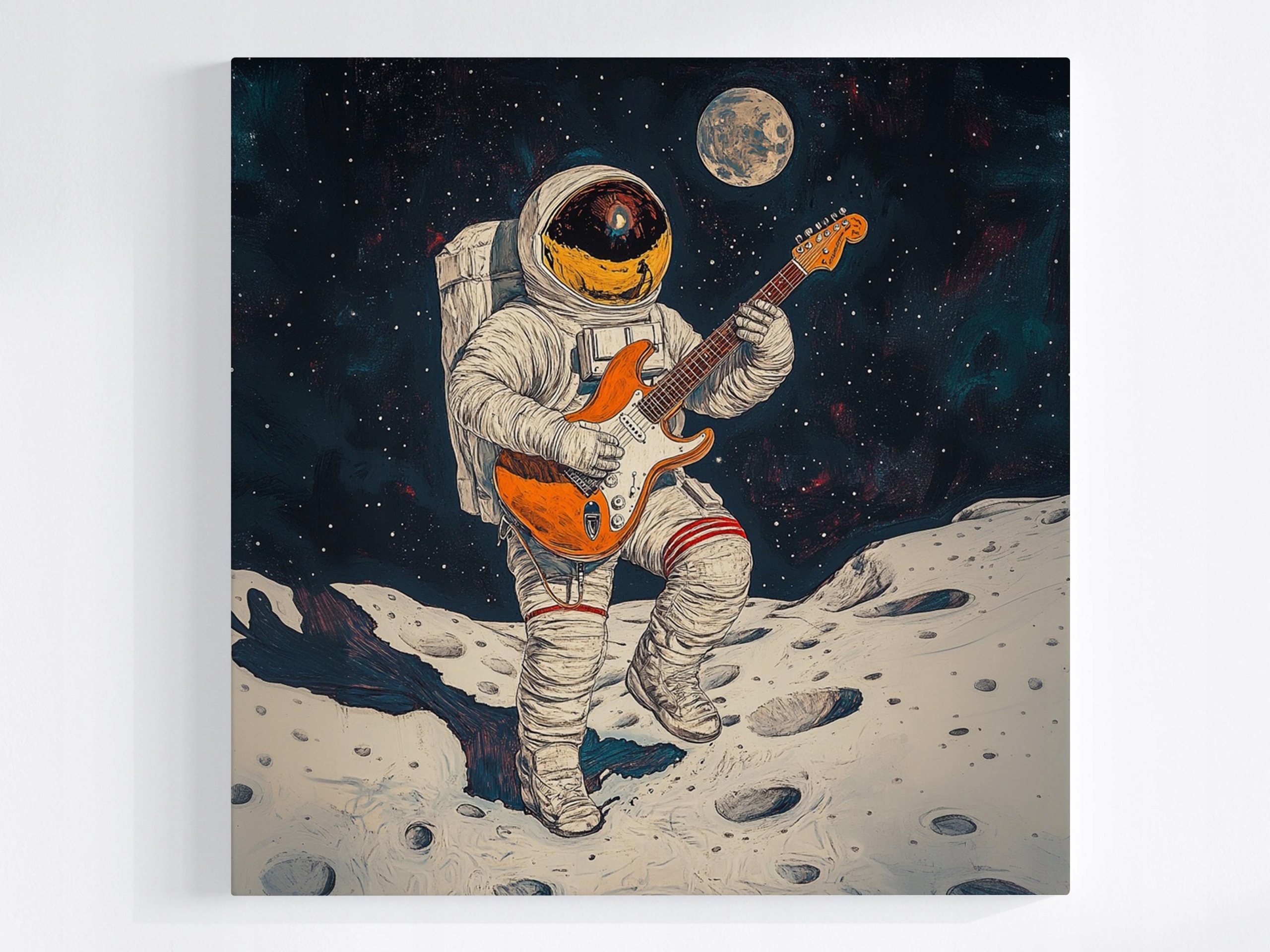 Obraz Na Plátně Canvas Kosmos Astronaut Kytara Rock Planeta Hudba 80x80