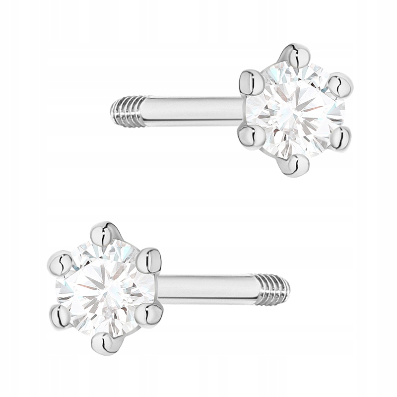 Klasické Zlaté Náušnice pr. 585 s brilianty 0,10 ct Šroubovací tyčinka 14k