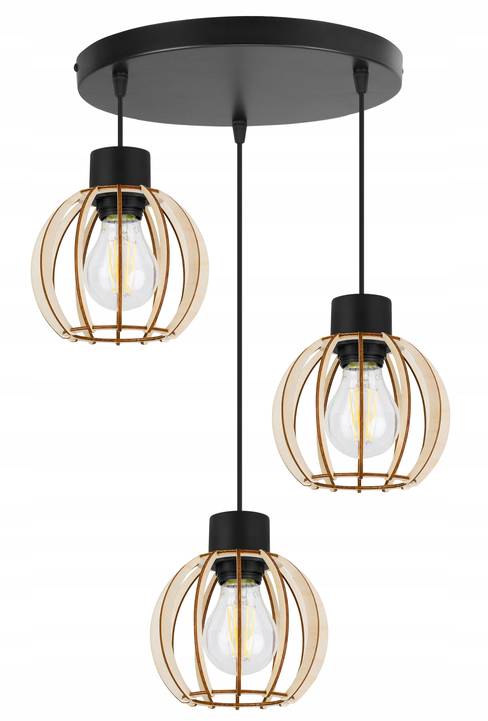 Závěsné Stropní Svítidlo Trojitý Lustr Dřevo Moderní Boho Led