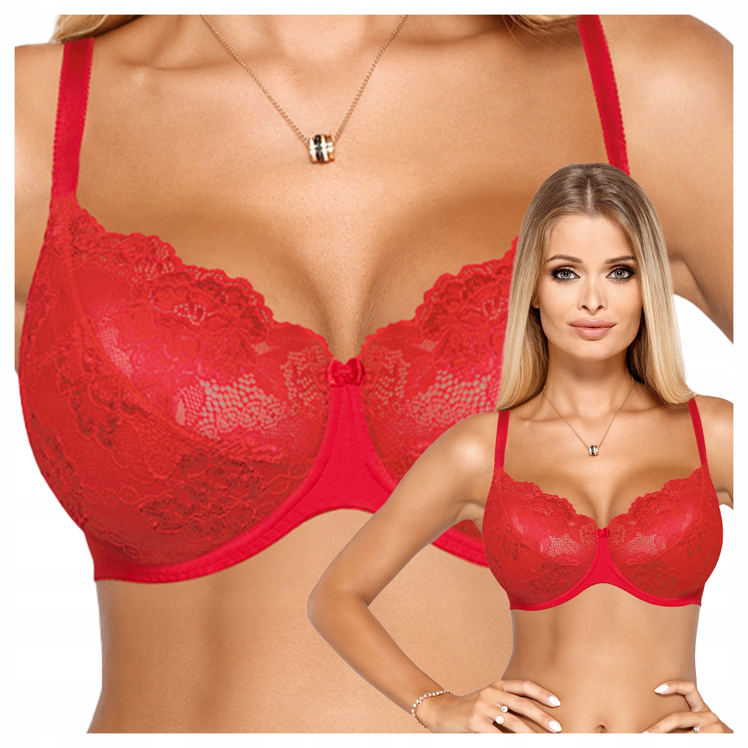 Podprsenka měkká, měkká, krajková s kosticemi Cleo II červená 75D