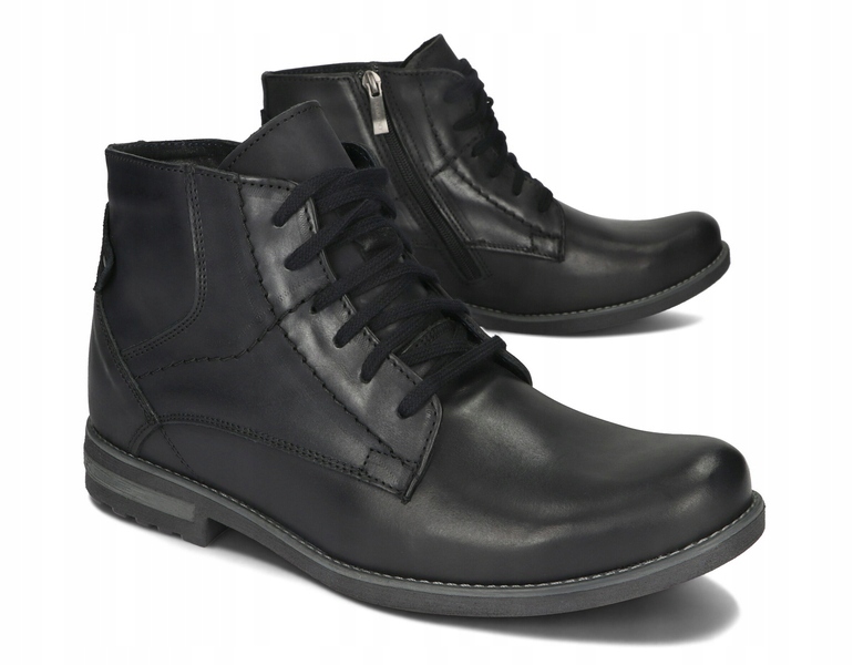 BUTY MĘSKIE SZTYBLETY OCIEPLANE POLSKIE SKÓRA 731 CZARNY 42