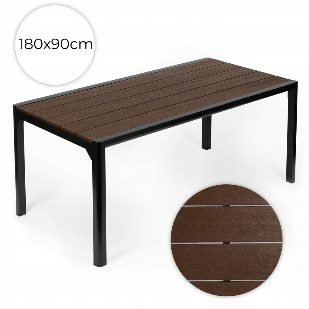 Duży stół ogrodowy 8-osobowy 180x90 cm na taras ogród brązowy blat MultiGar