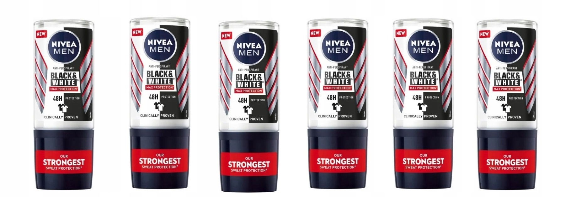 Nivea Men Antyperspirant W Kulce Black & White Strongest 50ML X 6 Sztuk