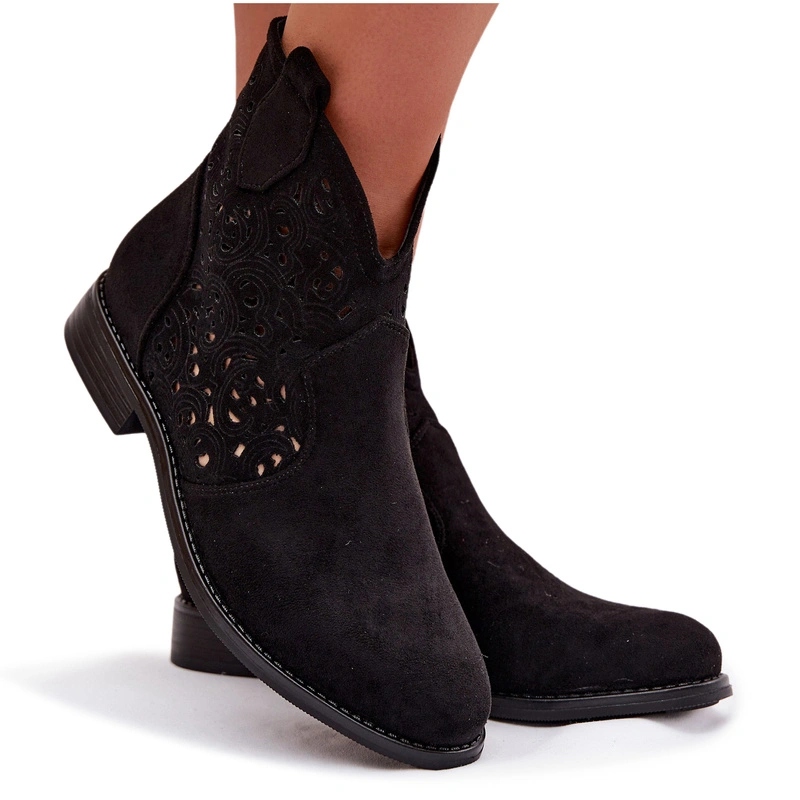 Dámské Kotníkové Boty Ažurové Plochý Podpatek Zip S.barski HY61-8026 Černé 40