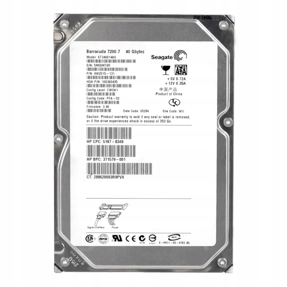 Hp 371579-001 40GB 7.2K 2MB Sata 3.5'' ST340014AS
