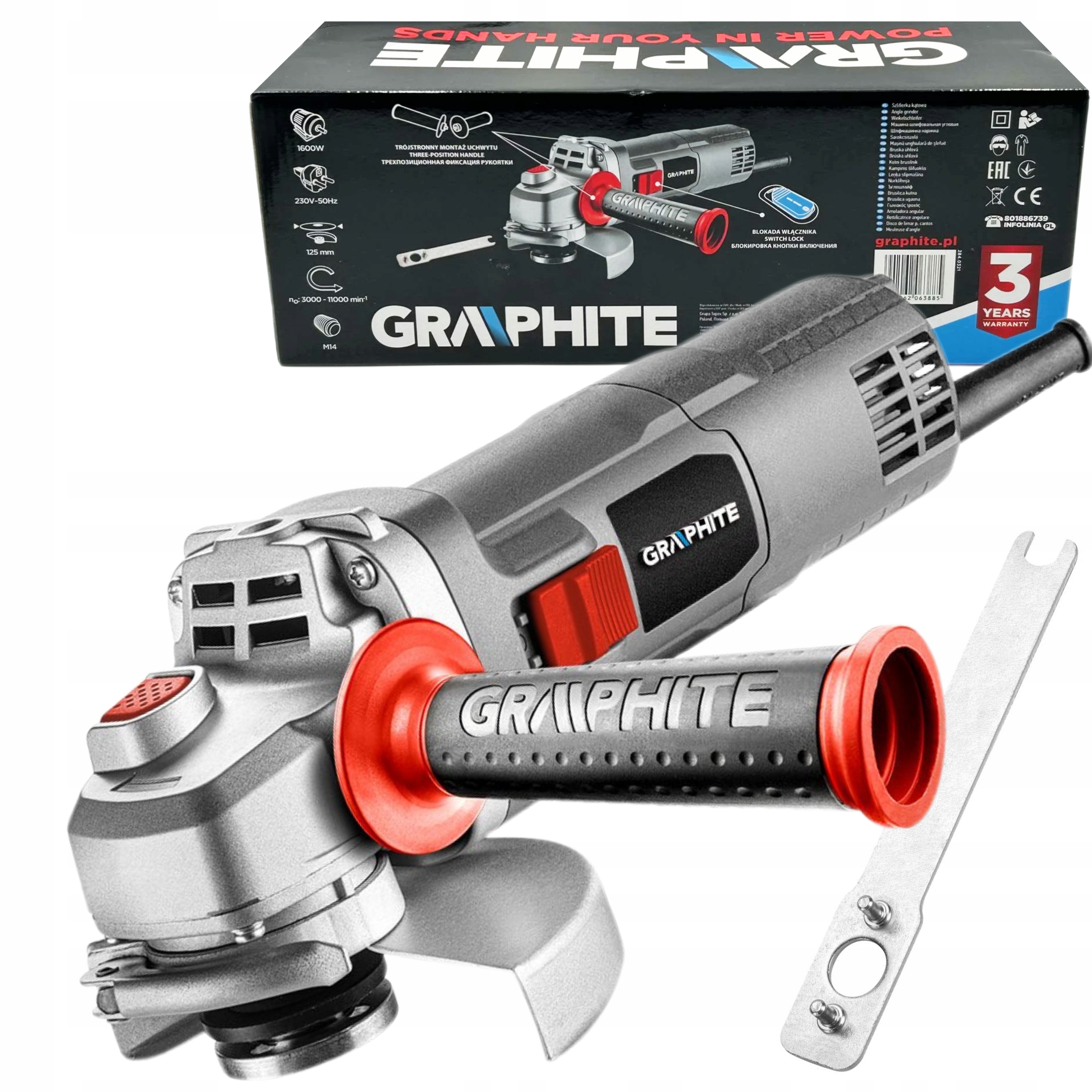 Graphite Úhlová Bruska Síťová 1600W 125x22.2 mm 3000-11000 ot/min 59G188