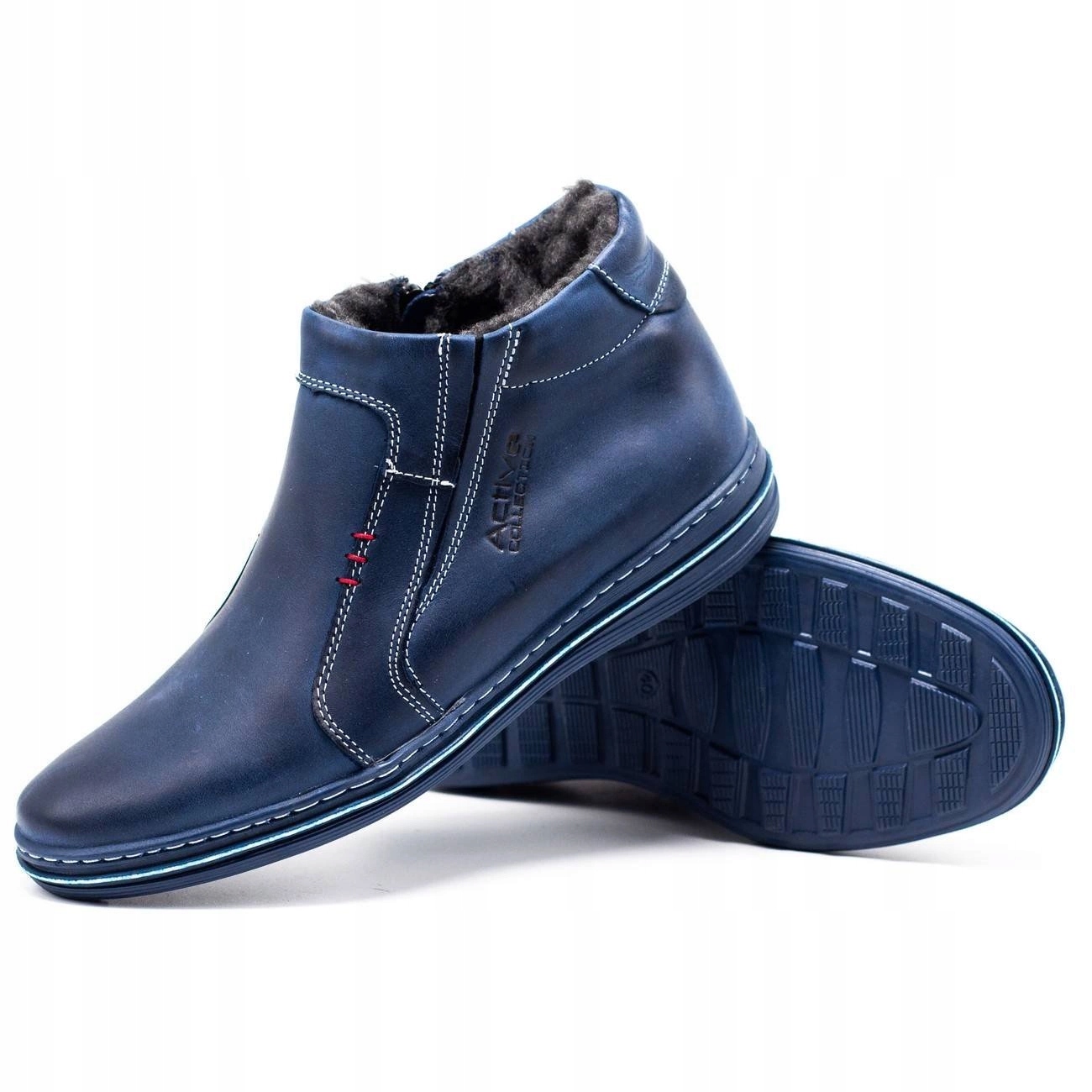 BUTY MĘSKIE OCIEPLANE SKÓRZANE WSUWANE ZIMOWE POLSKIE 381S GRANATOWE 40 Rozmiar 40