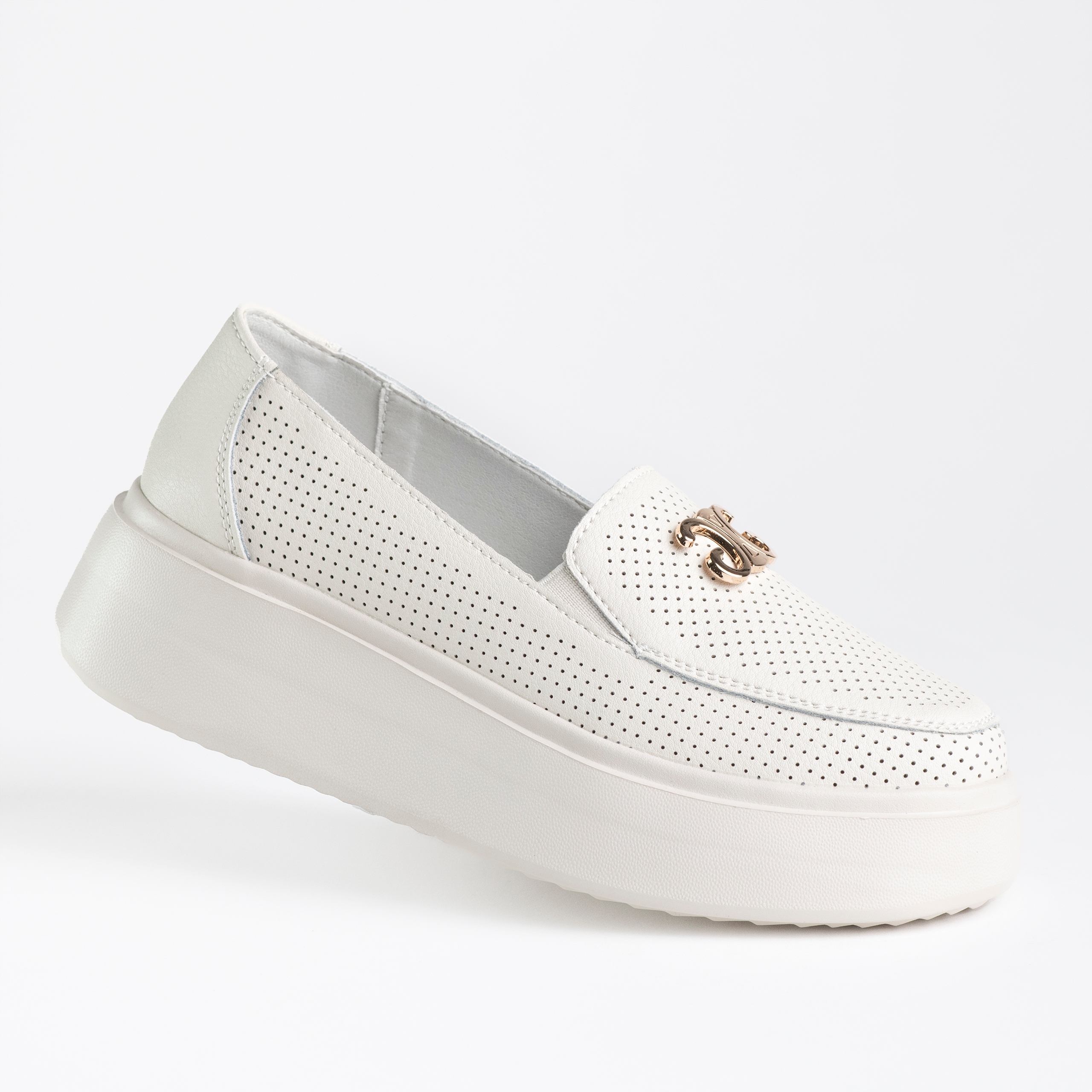 Dámské mokasíny z kůže Goodin GD-FT-121 béžová ažurová lehká platforma 40