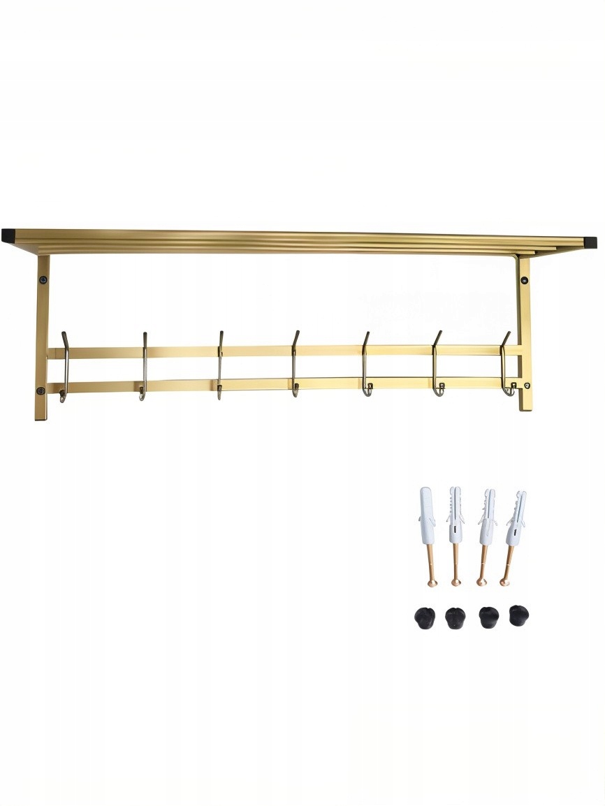 Velký Nástěnný Věšák S Policí Na Bundy A Oblečení, Čepice, Zlatý