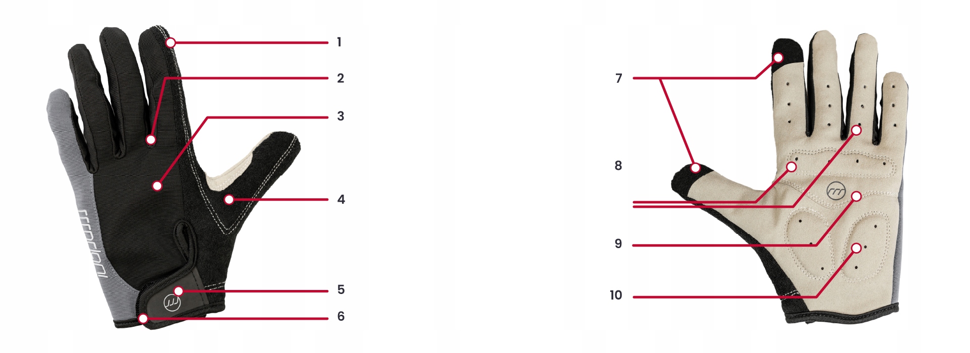Rękawiczki rowerowe długie madani, szare, r.XXL. Rozmiar XXL