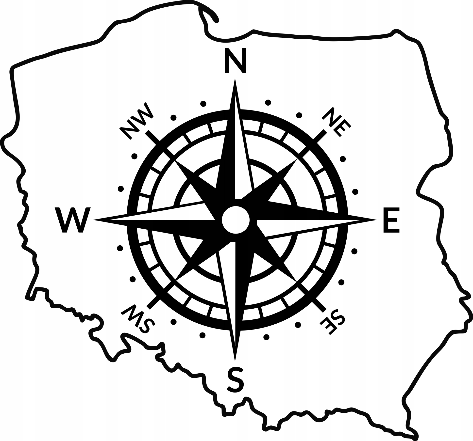 

naklejka róża wiatrów kompas polska kamper van M