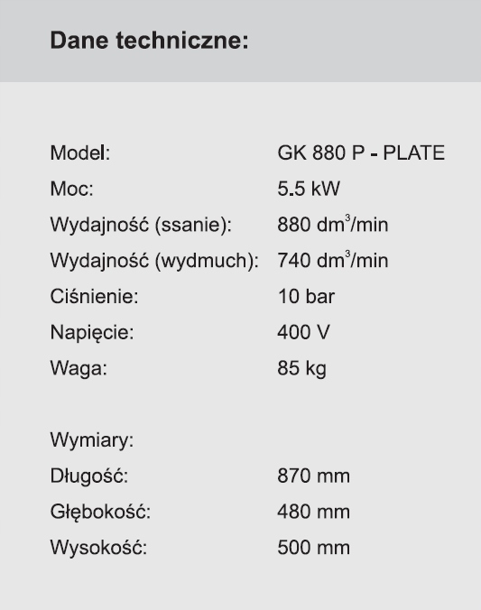KOMPRESOR WALTER GK 880 P - PLATE 400V SPRĘŻARKA Zasilanie sieciowe