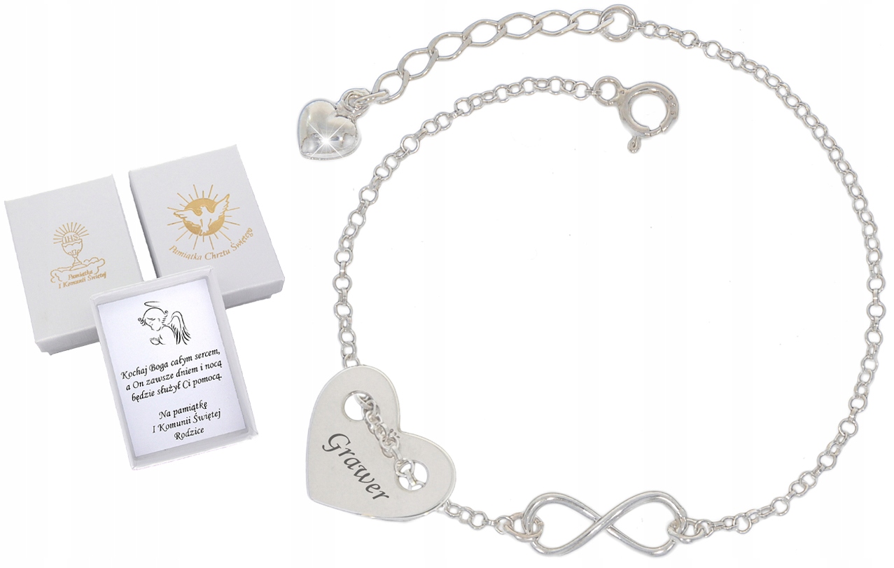 

Srebrna Bransoletka Dziecięca Serce Grawer