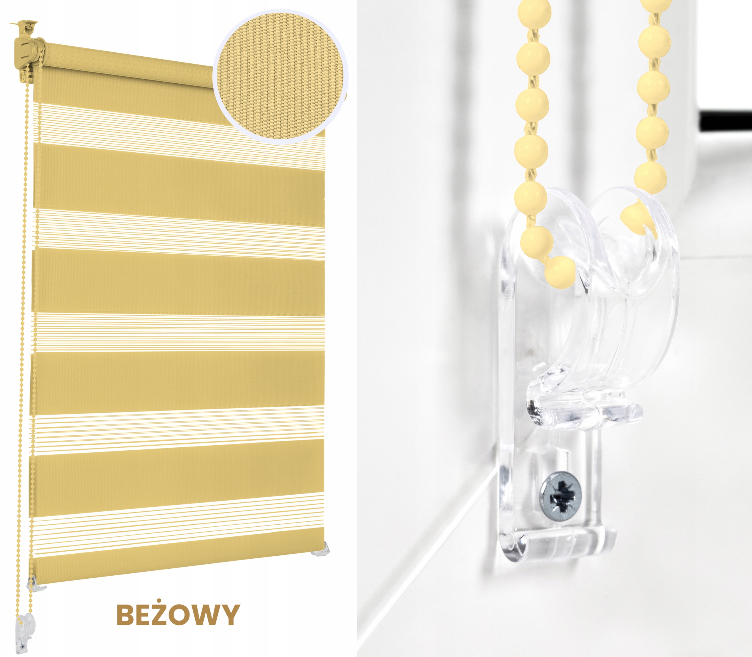 Roleta okienna dzień/noc - kolor: biały wym. 80cm x 130cm Wzór gładki