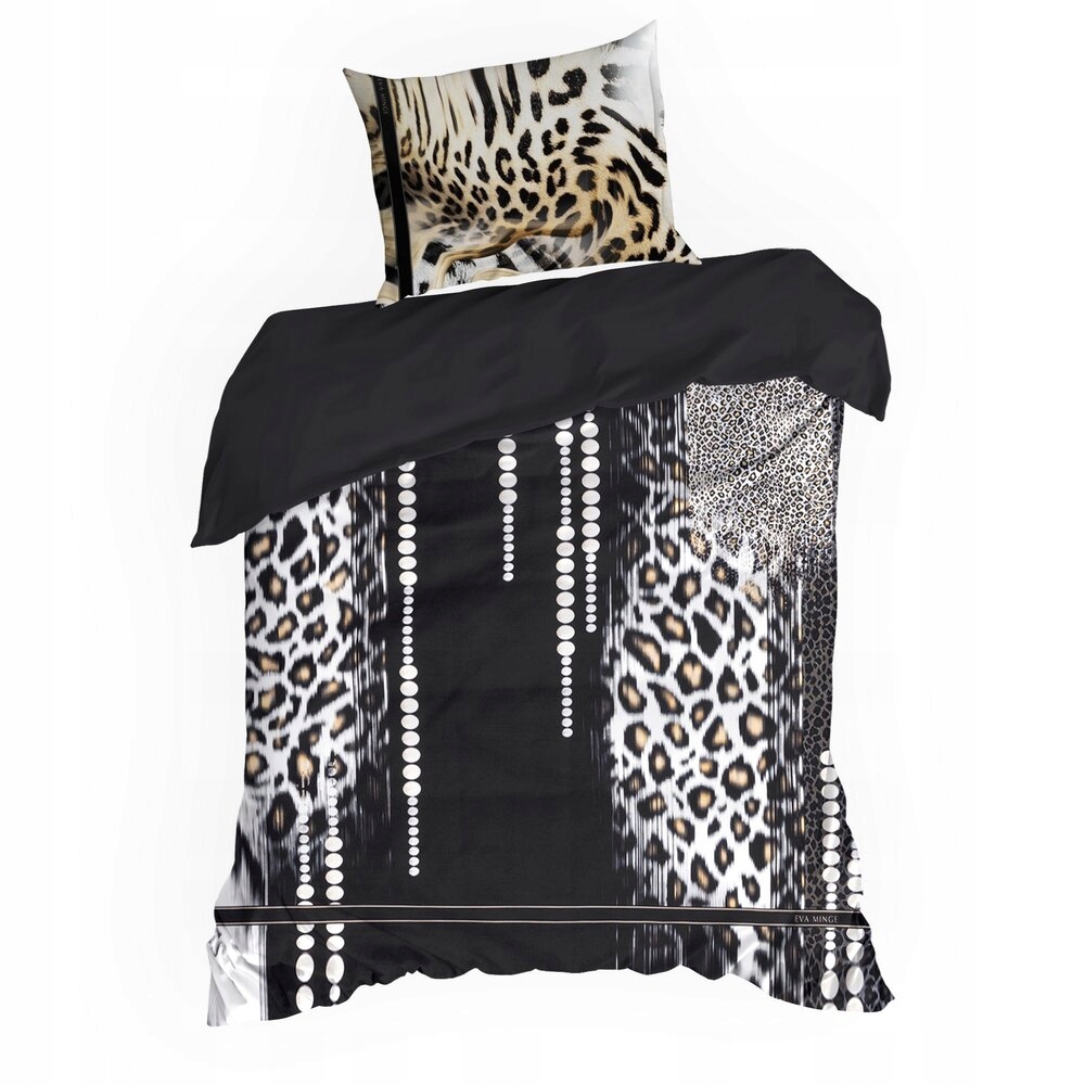Posteľná Bielizeň Eva 140x200 čierna svetlohnedá zvieracia potlač s bodkami