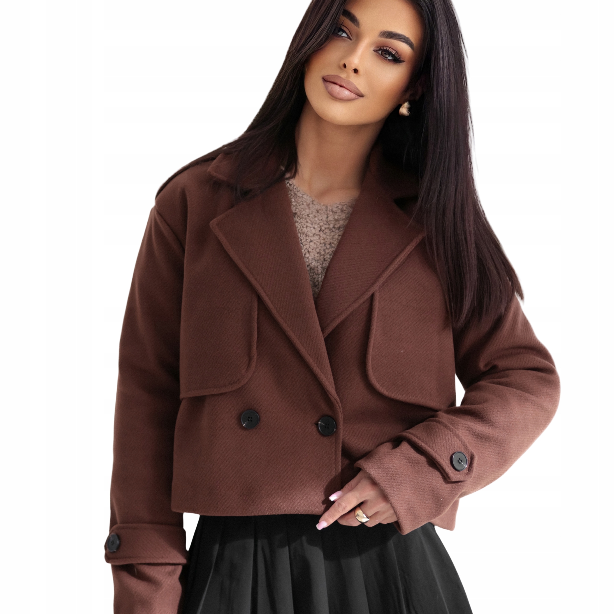 Krátká dámská bunda Oversize s hnědým pruhem Uni L XL