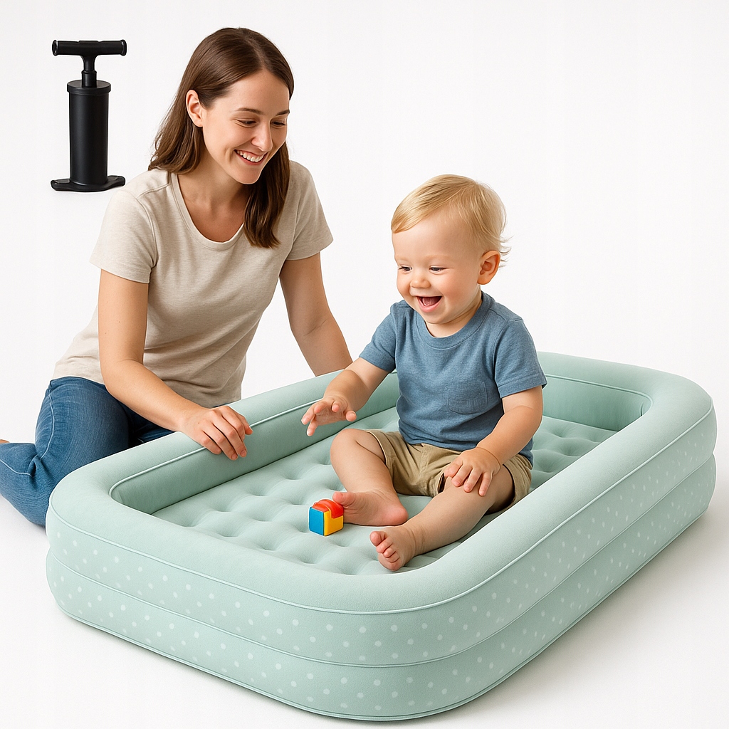 Materac Dmuchany Dla Dziecka Z Bokami 168x107x25Cm Pompka