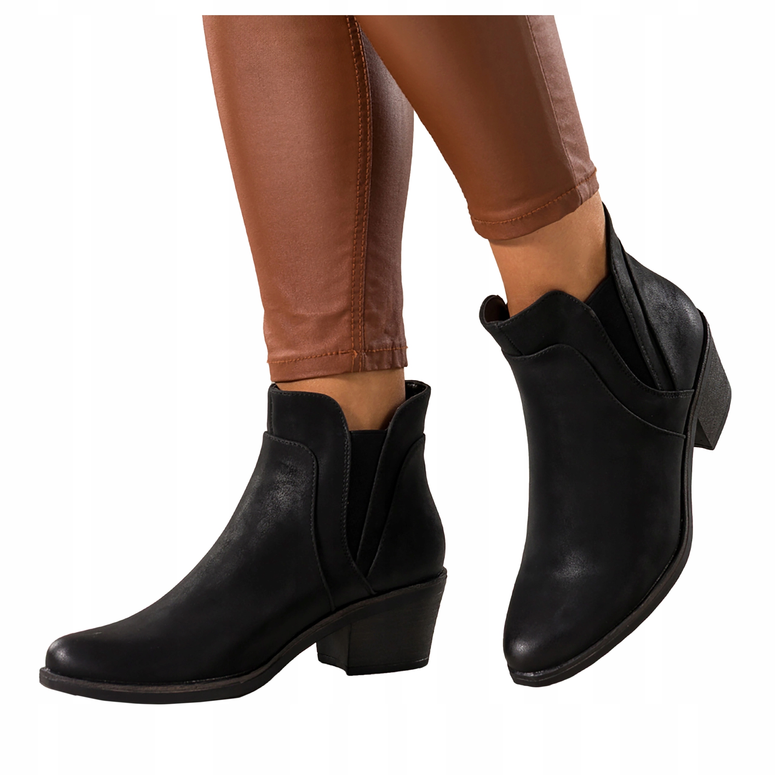 Kotníkové Boty Černé Dámské Pohodlné Široký Podpatek Zimní S Gumou Po Stranách Velikost 40