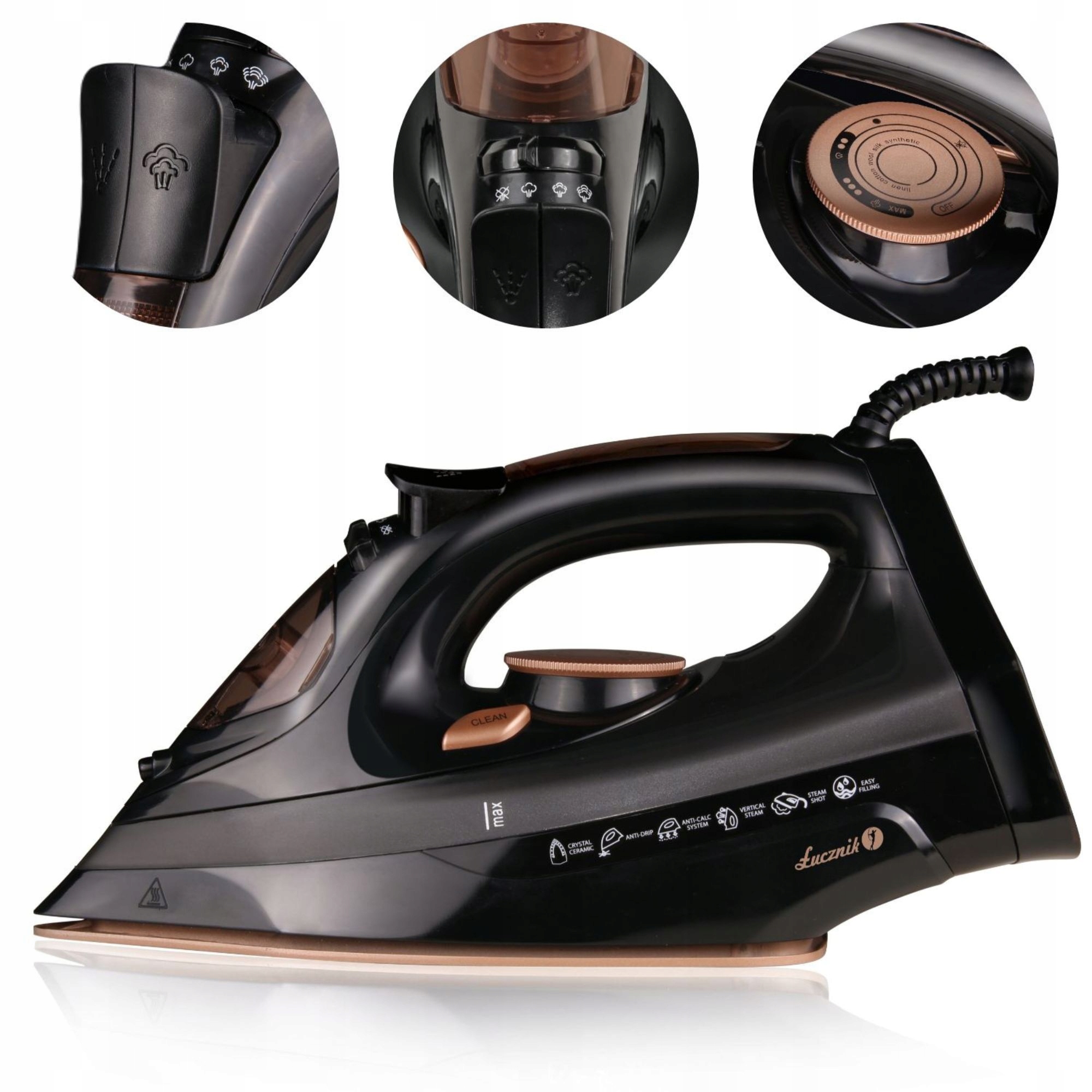 Żelazko parowe Łucznik SI-920 Stopa ceramiczna 2200W Wyrzut pary 160 g/min