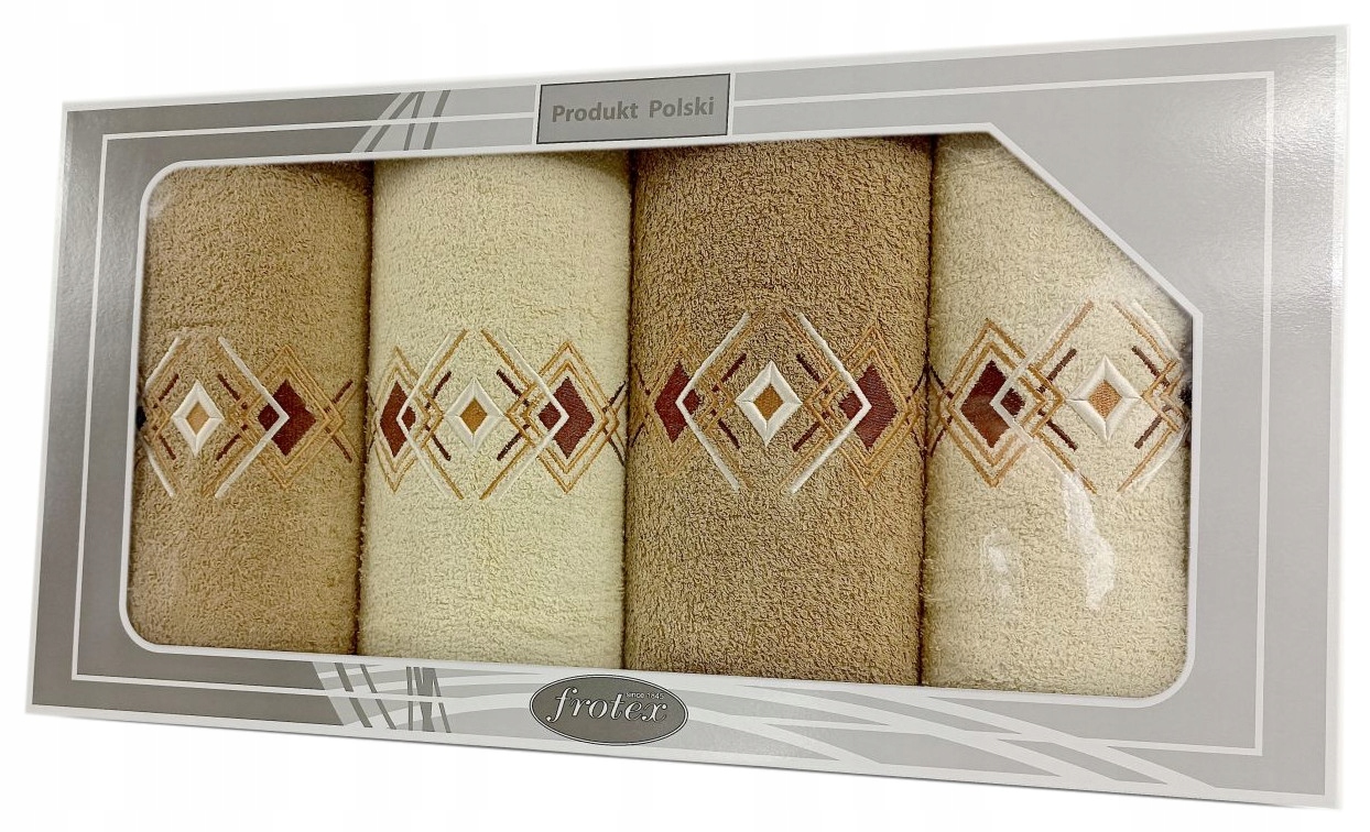 Komplet 4 ręczników 50 70 haftowany Gift II pudełko Greno kremowy beżowy w4