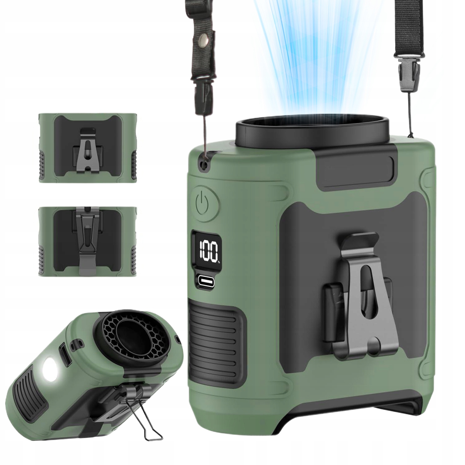 Přenosný Ventilátor Na Opasek S Klipem Na Opasku, 5 Rychlostí Se Svítilnou