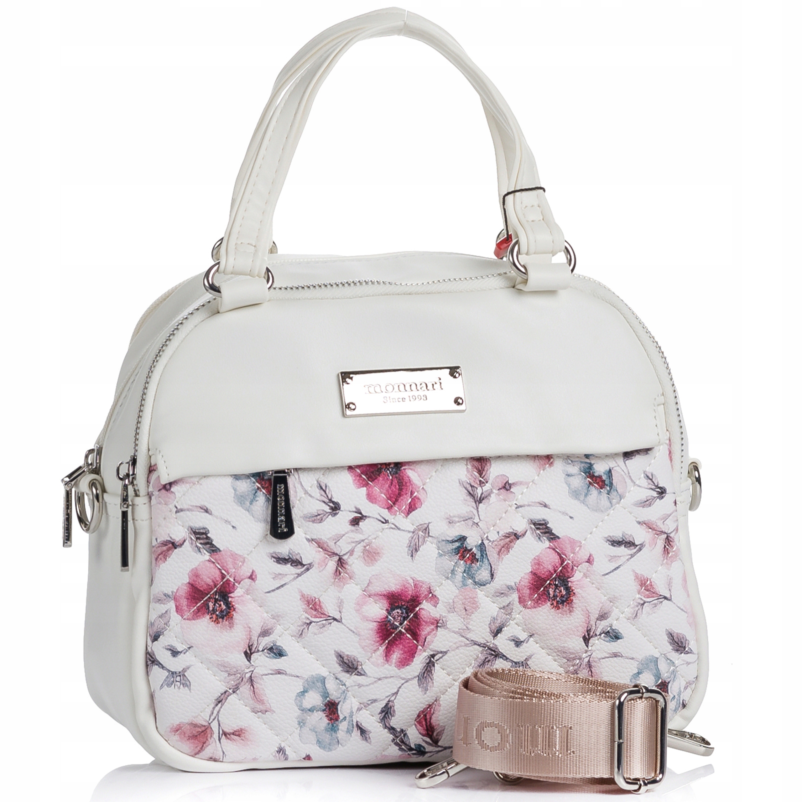 Torebka Listonoszka Monnari Pikowana Sportowa Pojemna 3 Komorowa Biała