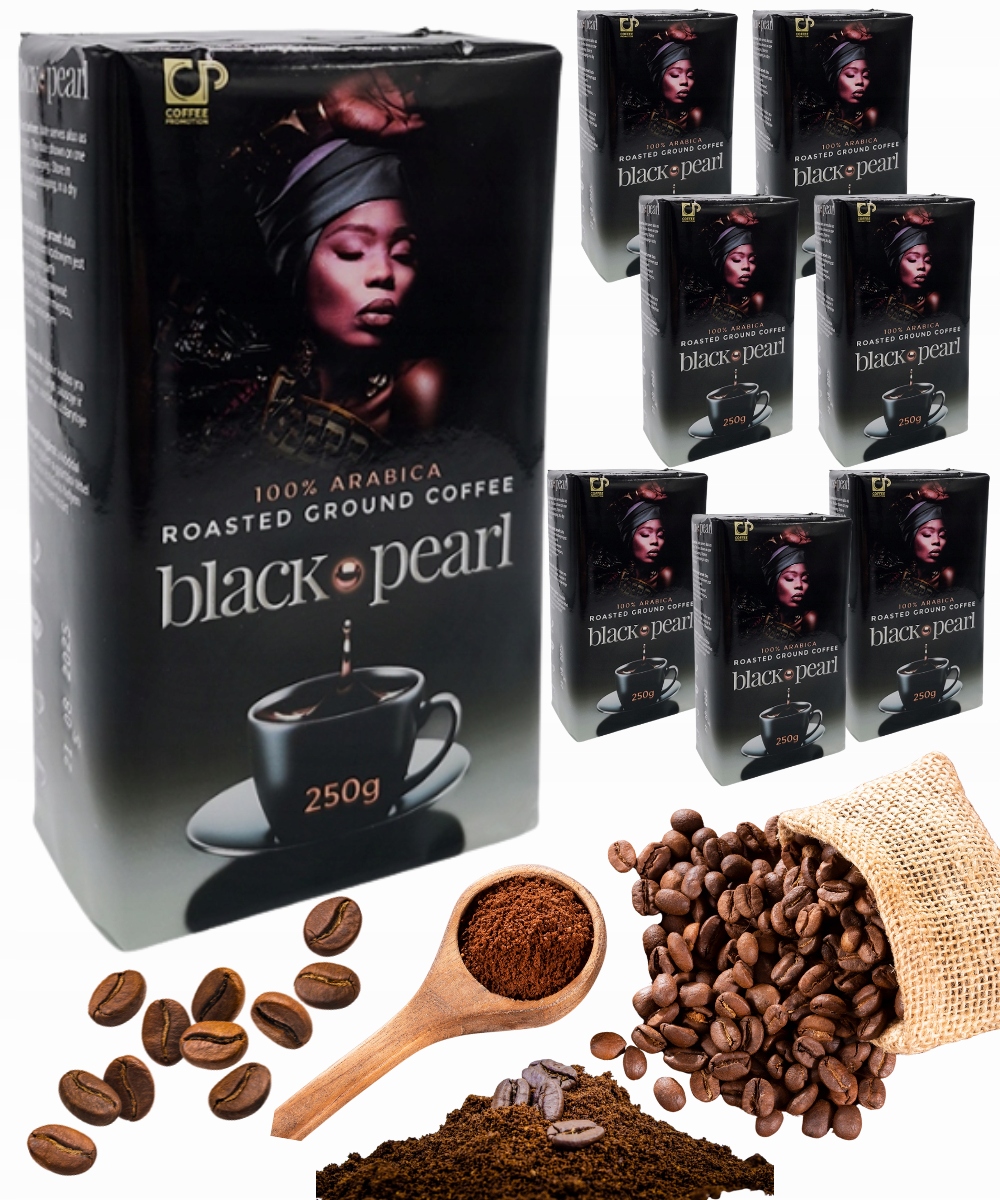 Levně Black Pearl Mletá Káva 8x250 g Arabika z Afriky Set 2 Kg