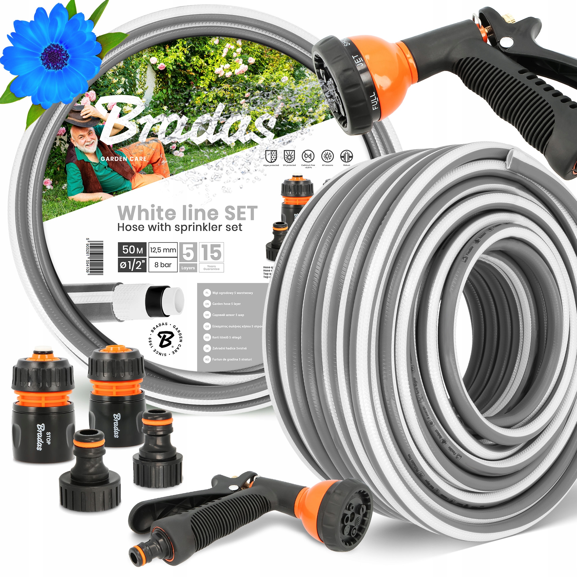 Záhradná Hadica 1/2 Vody Zvinovací Pružný 50 m Ozbrojený Šlauf 5-VRSTVOVÝ Yo