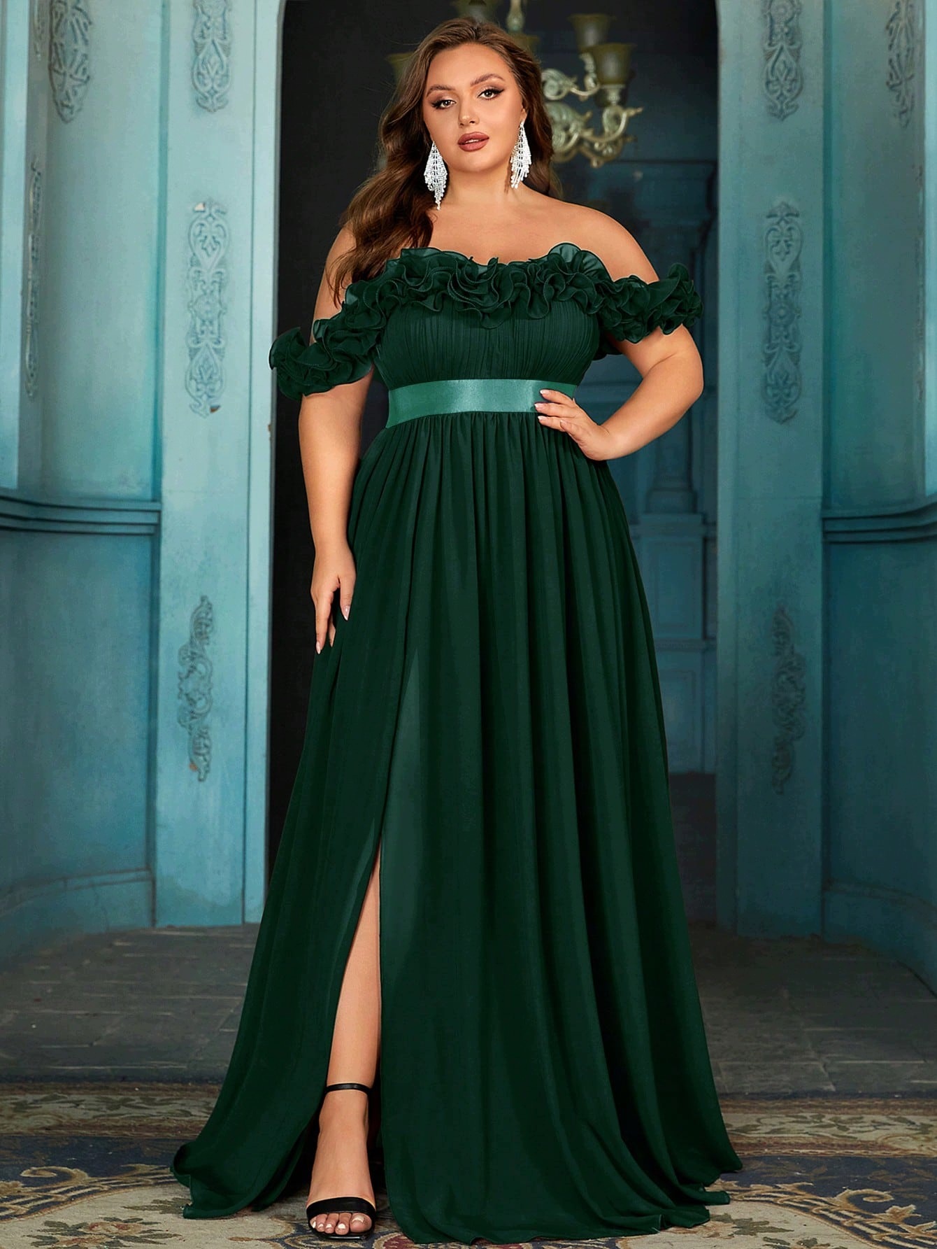 Shein Plus Size Zelené Šaty MIDI Španělské 48 1 Ma