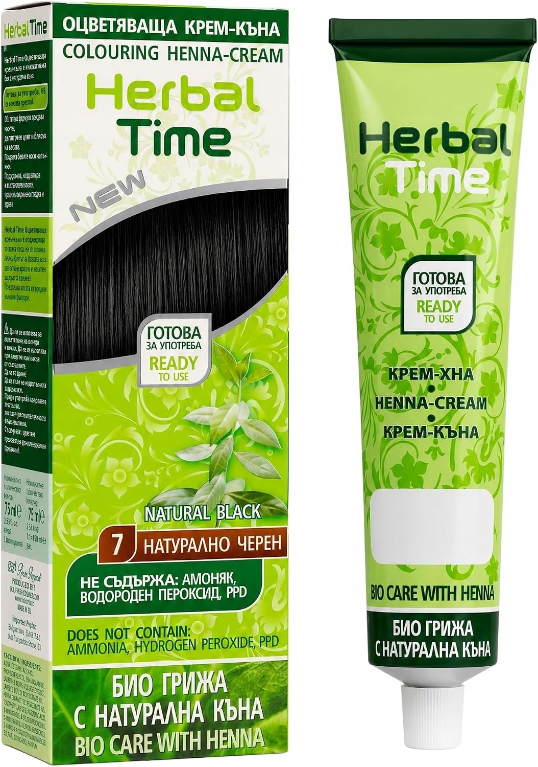 Herbal Time 07 Černá Přírodní semipermanentní krém 75 Ml bez amoniaku