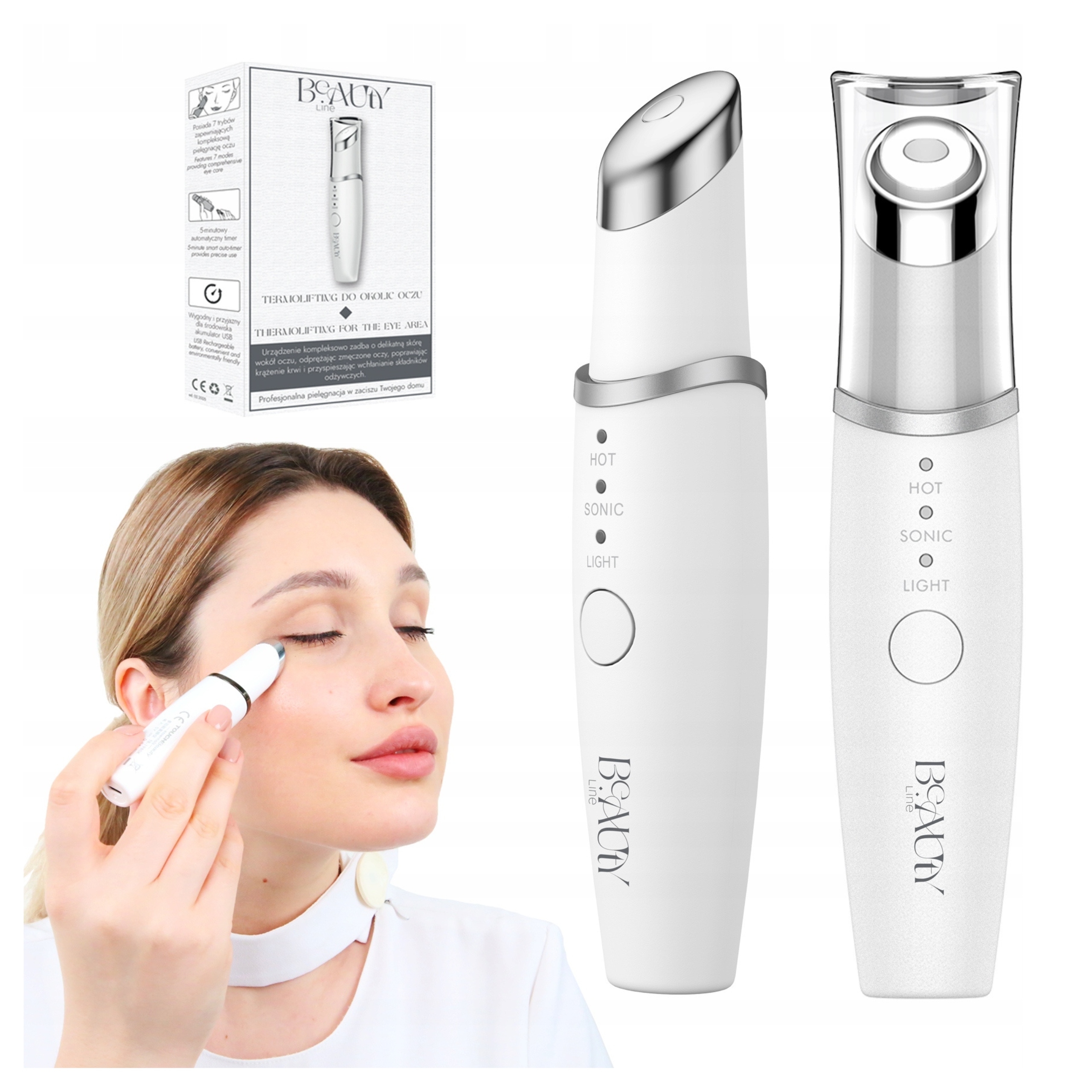 Masażer do okolic Oczu Lifting urządzenie 7w1 Soniczny BeautyLine Tech-med