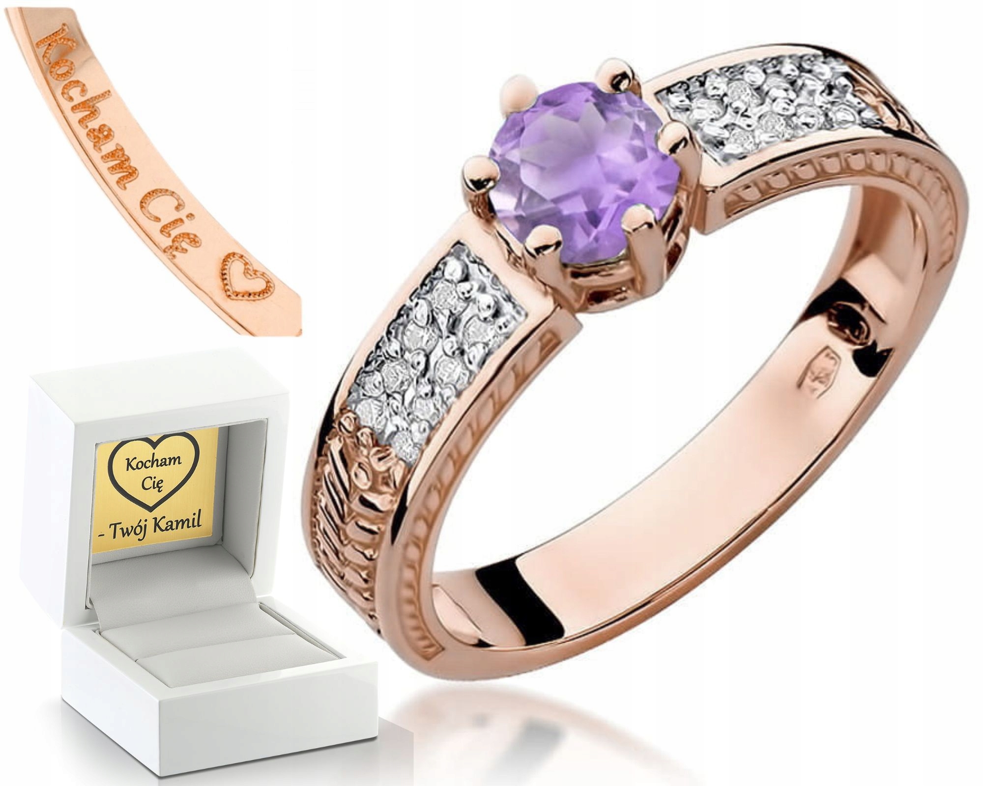 Růžové Zlato Prstýnek S Ametystem A Brilianty