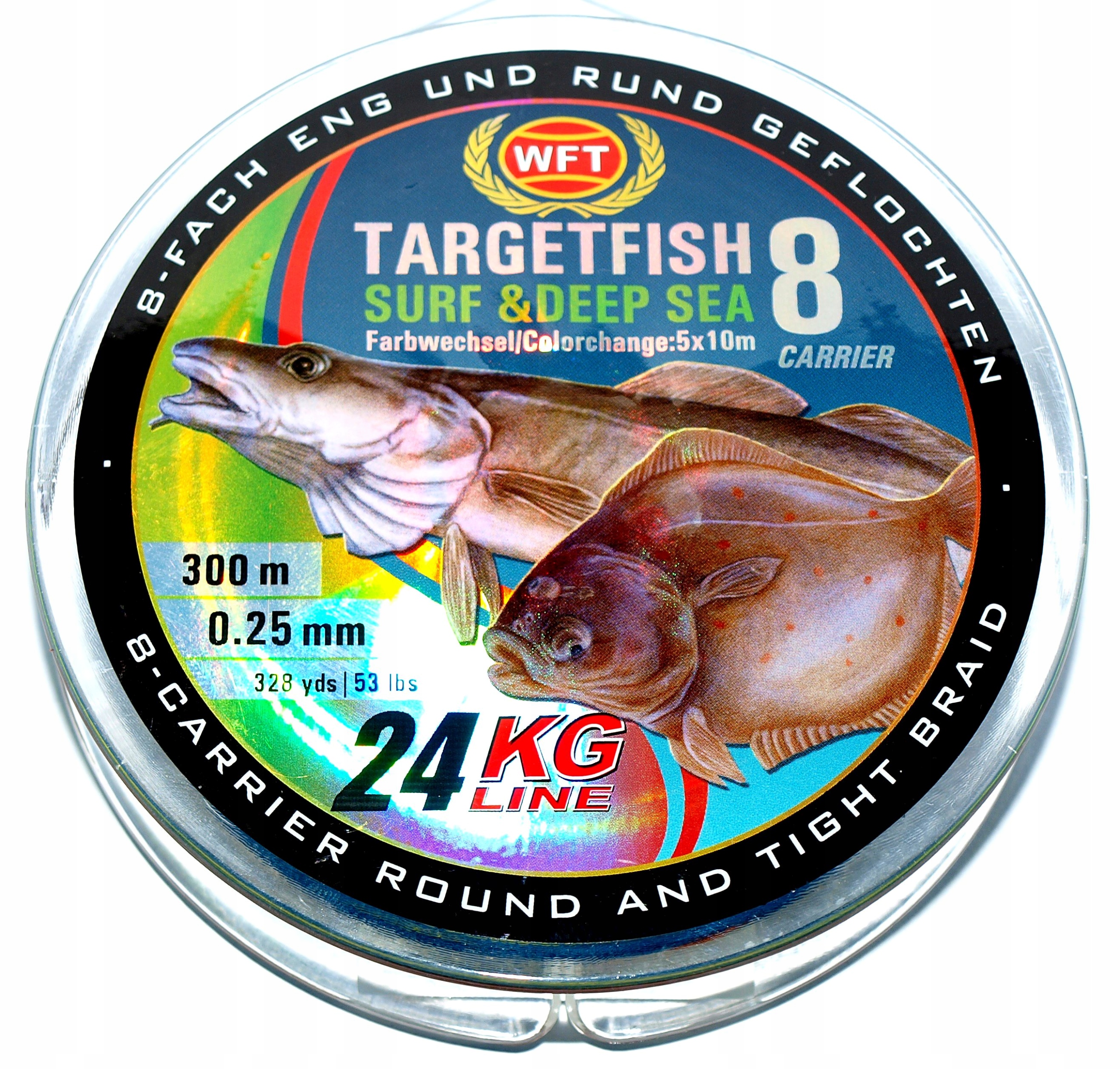 Plecionka Wft Targetfish 8, tęczowa, 0,25mm -300m