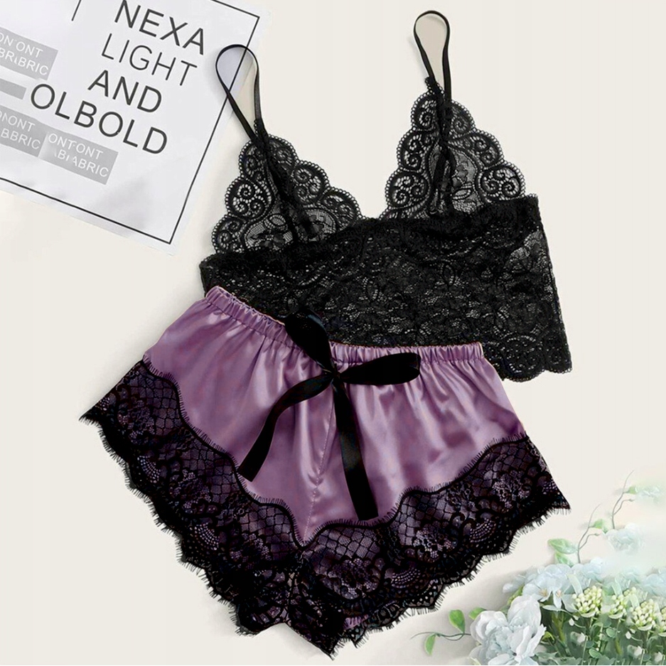 SATYNOWY KOMPLET KOSZULKA NOCNA KORONKA SPODENKI Materiał dominujący poliester