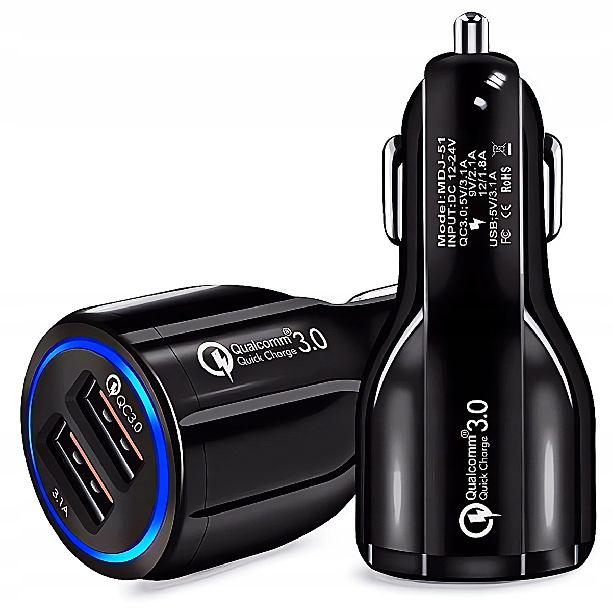 SZYBKA ŁADOWARKA SAMOCHODOWA 2xUSB 12/24V QUALCOMM QC 3.0 Quick Charge 3.0 Producent bez marki