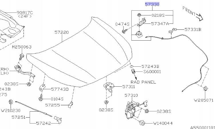 57330AN00A - КАБЕЛЬ ОТКРЫВАНИЯ КАПОТА SUBARU OUTBACK LEGACY 2020-